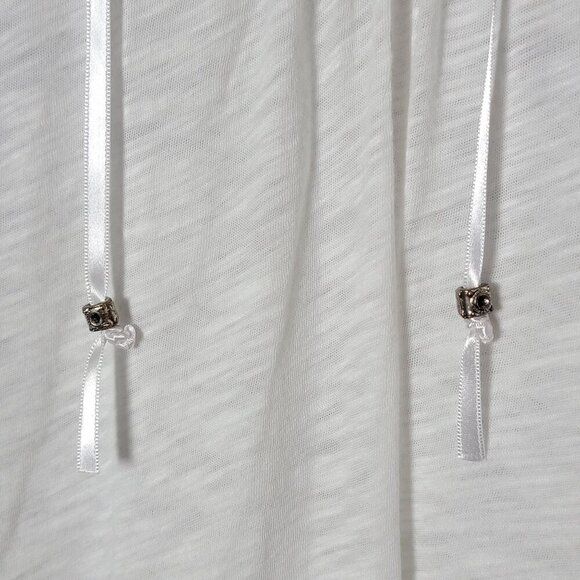 Lucky Brand Womens White Boho Crochet Heathered Sheer Embellished Lace Up Top L - Picture 8 of 11